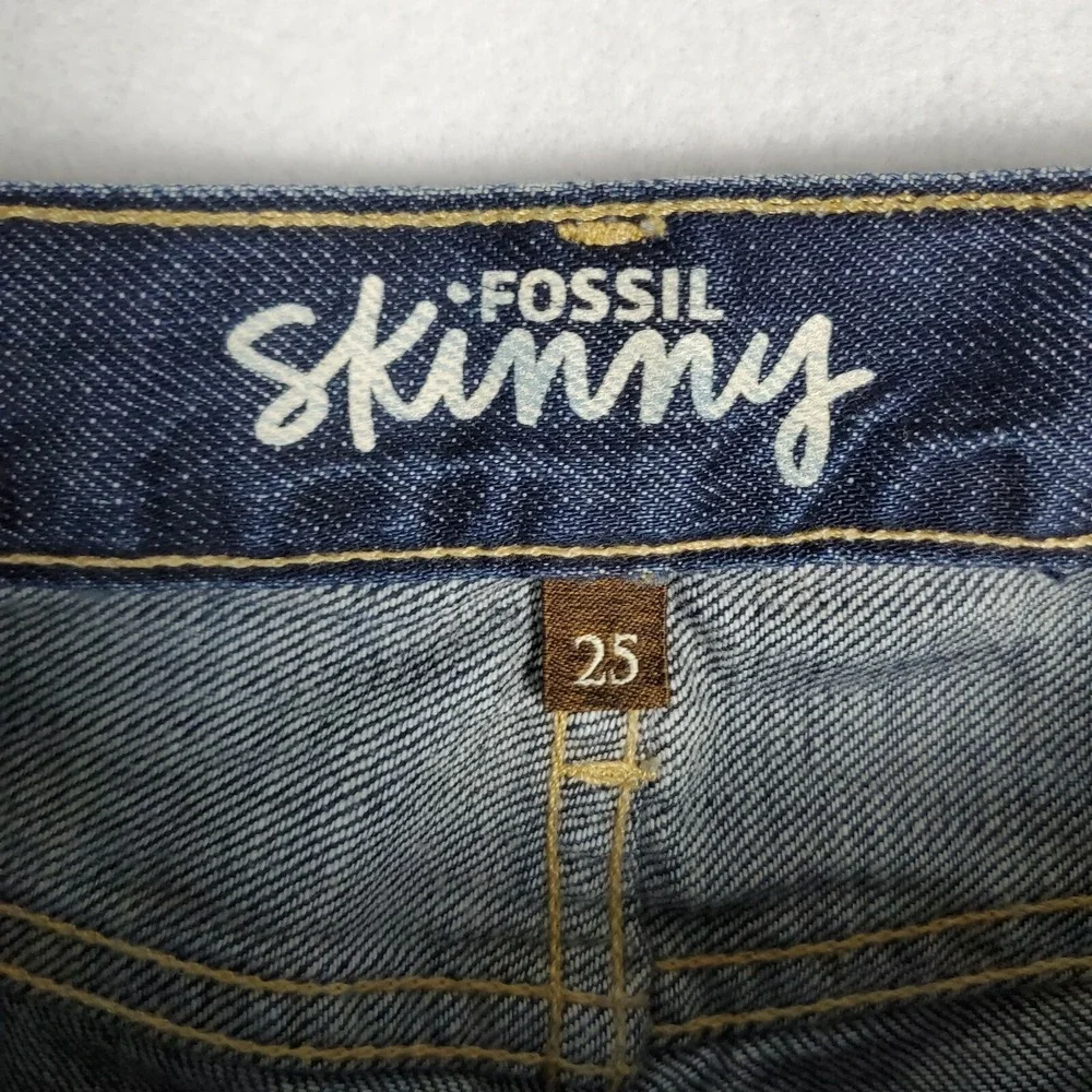 Fossil Skinny Jeans Womens Size‎ 25 Heavy Destroy Blue Distressed Denim USA Made